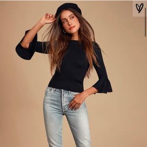 Black Flounce Sleeve Sweater Top